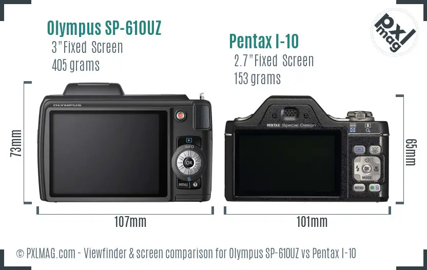 Olympus SP-610UZ vs Pentax I-10 Screen and Viewfinder comparison