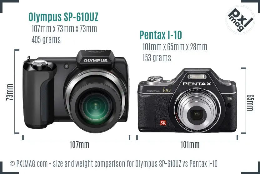 Olympus SP-610UZ vs Pentax I-10 size comparison