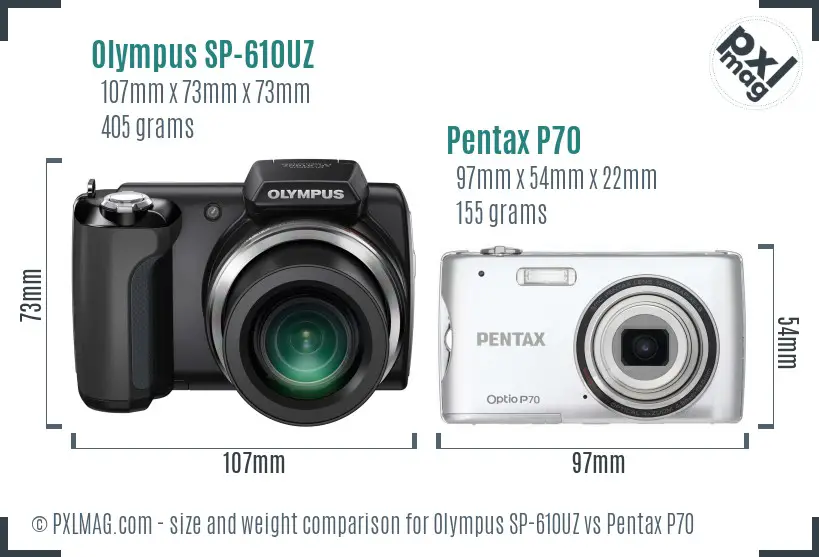 Olympus SP-610UZ vs Pentax P70 size comparison