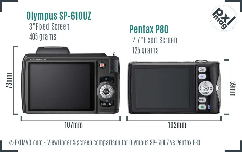 Olympus SP-610UZ vs Pentax P80 Screen and Viewfinder comparison