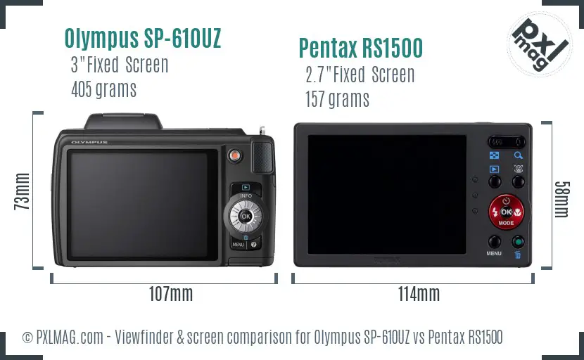 Olympus SP-610UZ vs Pentax RS1500 Screen and Viewfinder comparison