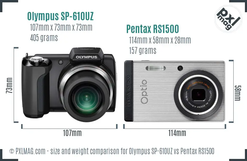 Olympus SP-610UZ vs Pentax RS1500 size comparison