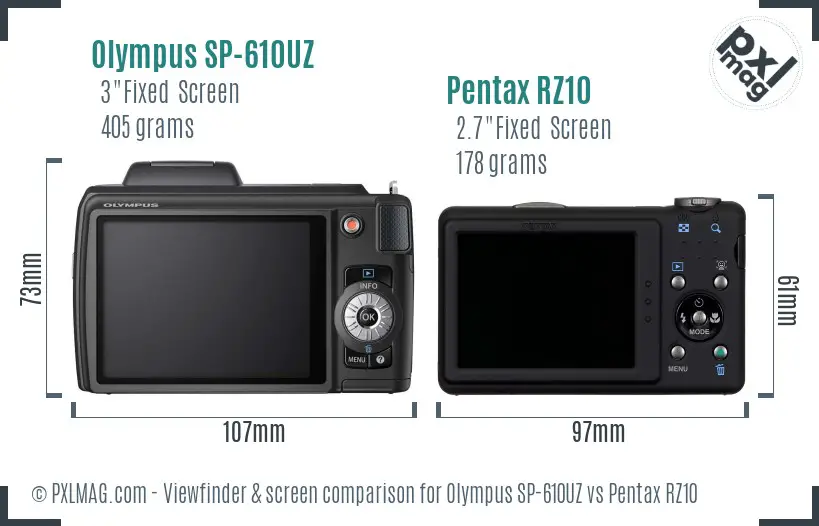 Olympus SP-610UZ vs Pentax RZ10 Screen and Viewfinder comparison