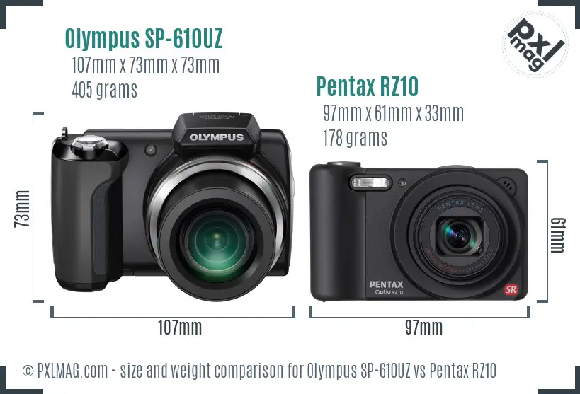 Olympus SP-610UZ vs Pentax RZ10 size comparison