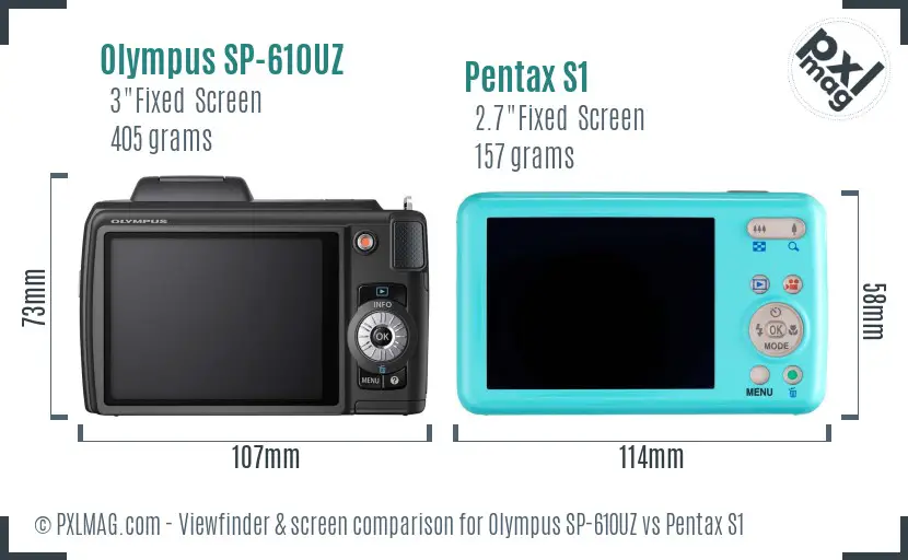 Olympus SP-610UZ vs Pentax S1 Screen and Viewfinder comparison