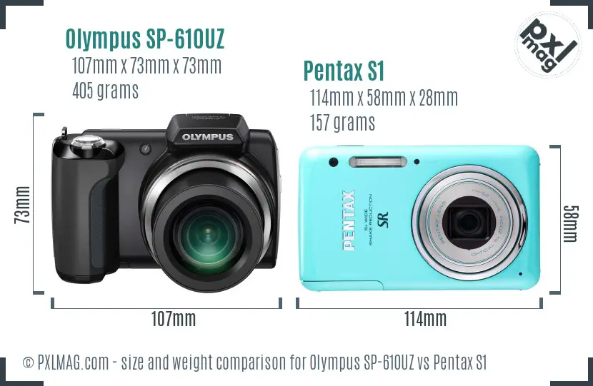 Olympus SP-610UZ vs Pentax S1 size comparison