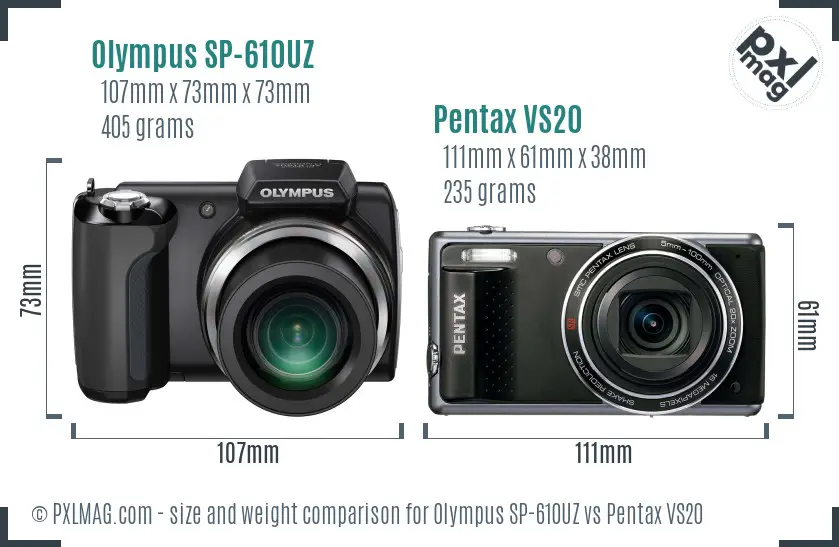 Olympus SP-610UZ vs Pentax VS20 size comparison