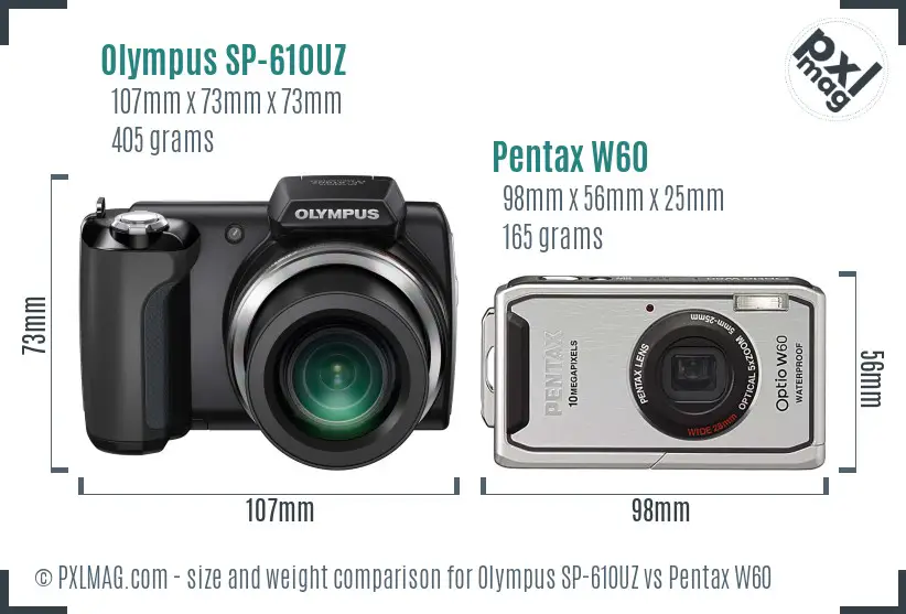 Olympus SP-610UZ vs Pentax W60 size comparison