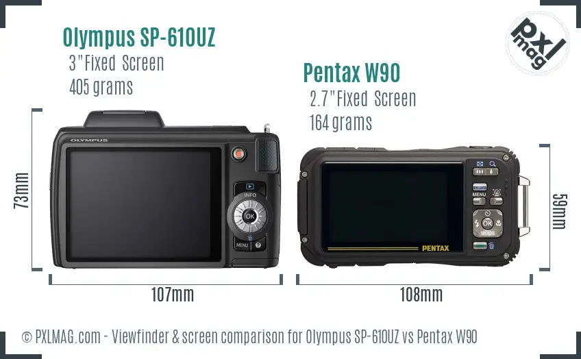 Olympus SP-610UZ vs Pentax W90 Screen and Viewfinder comparison