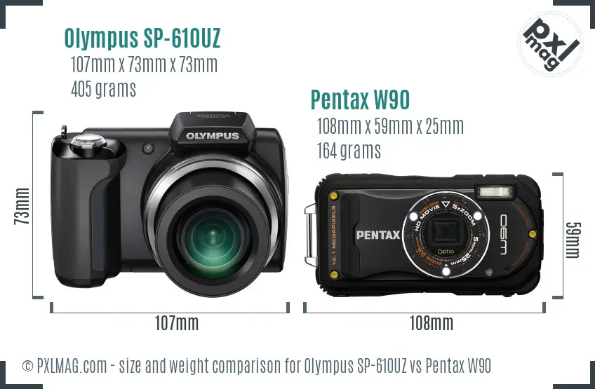 Olympus SP-610UZ vs Pentax W90 size comparison