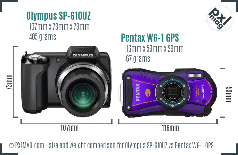 Olympus SP-610UZ vs Pentax WG-1 GPS size comparison
