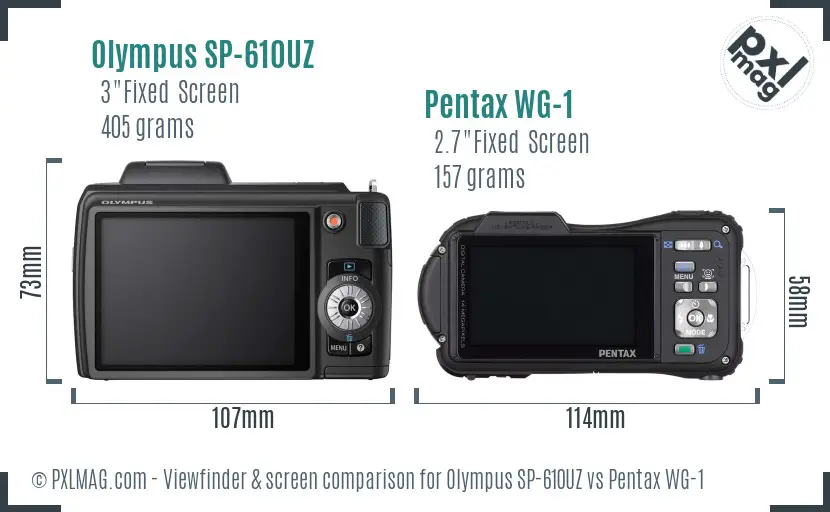 Olympus SP-610UZ vs Pentax WG-1 Screen and Viewfinder comparison