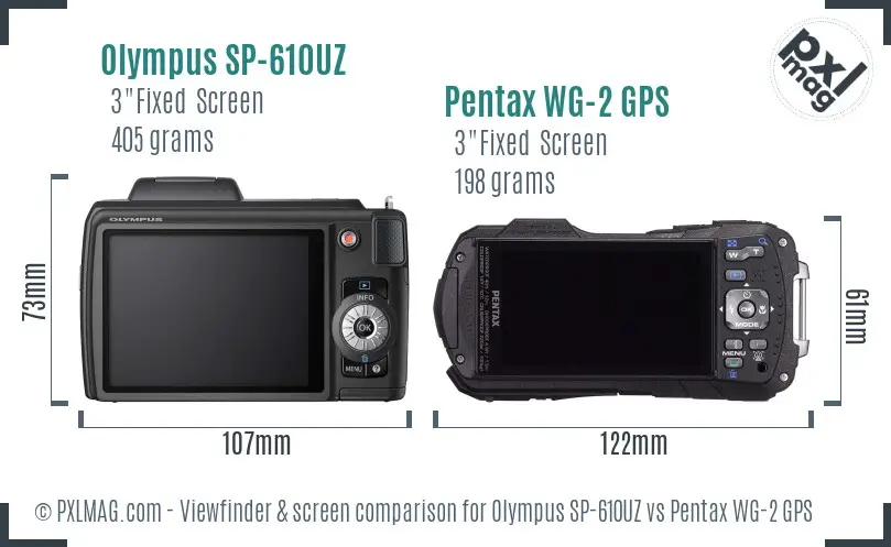 Olympus SP-610UZ vs Pentax WG-2 GPS Screen and Viewfinder comparison