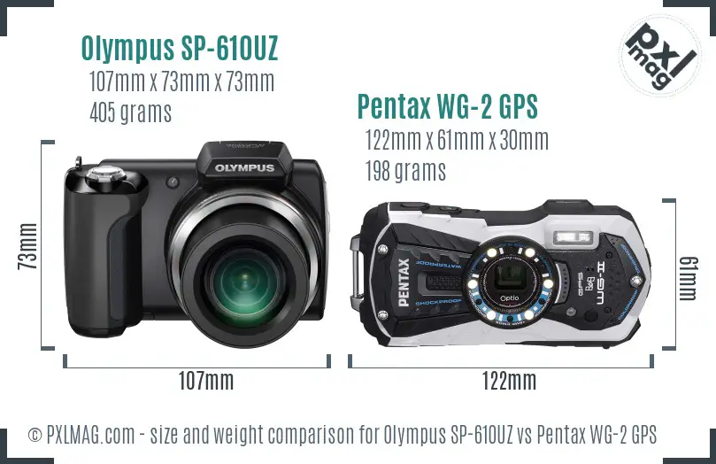 Olympus SP-610UZ vs Pentax WG-2 GPS size comparison
