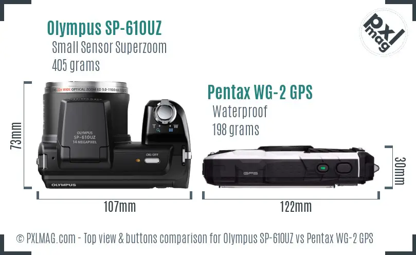 Olympus SP-610UZ vs Pentax WG-2 GPS top view buttons comparison