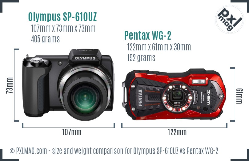 Olympus SP-610UZ vs Pentax WG-2 size comparison
