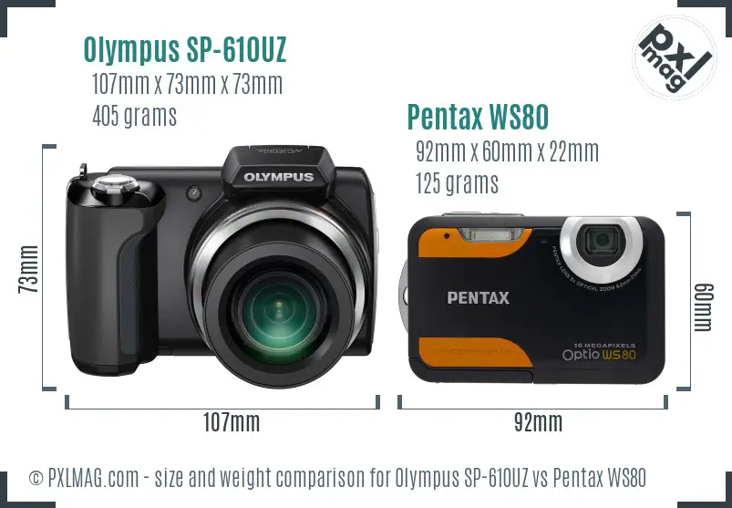 Olympus SP-610UZ vs Pentax WS80 size comparison