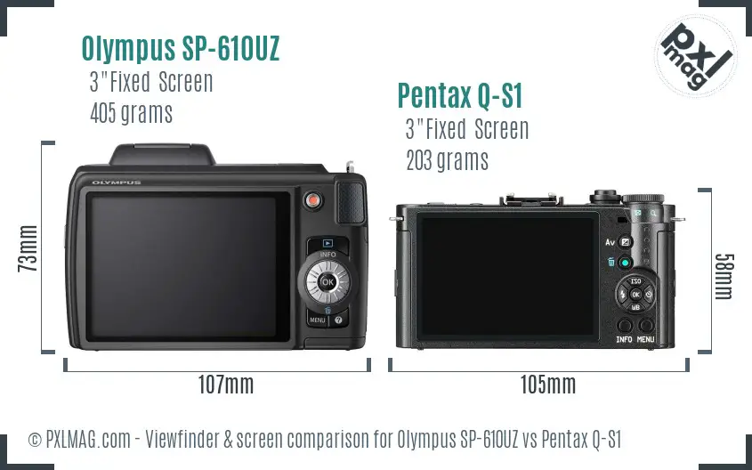 Olympus SP-610UZ vs Pentax Q-S1 Screen and Viewfinder comparison