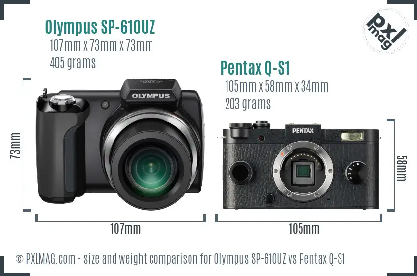 Olympus SP-610UZ vs Pentax Q-S1 size comparison