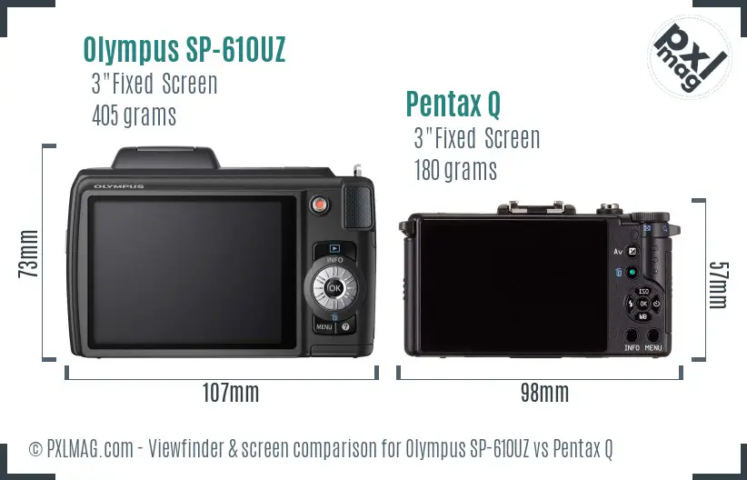 Olympus SP-610UZ vs Pentax Q Screen and Viewfinder comparison