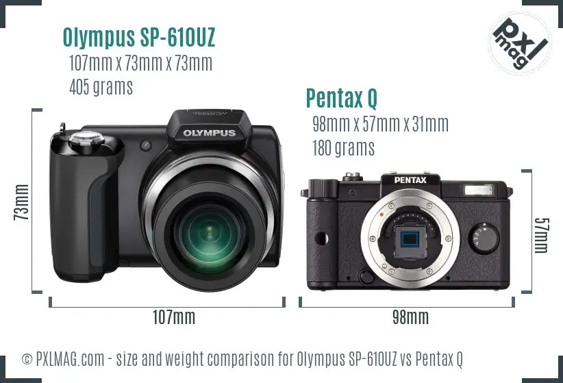 Olympus SP-610UZ vs Pentax Q size comparison