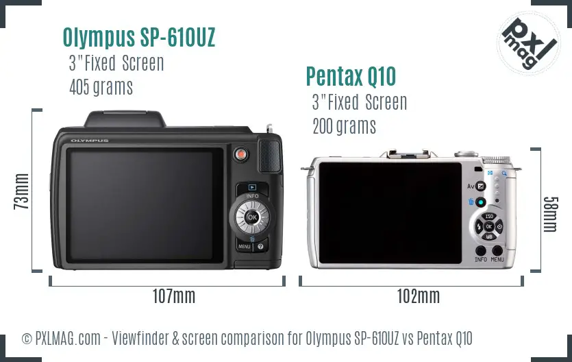 Olympus SP-610UZ vs Pentax Q10 Screen and Viewfinder comparison
