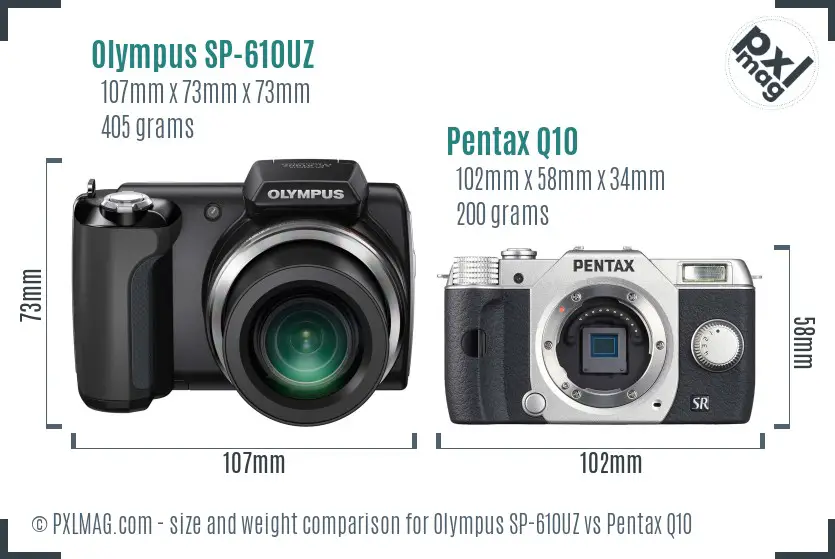 Olympus SP-610UZ vs Pentax Q10 size comparison