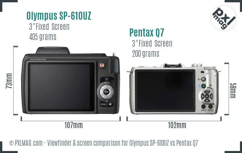 Olympus SP-610UZ vs Pentax Q7 Screen and Viewfinder comparison