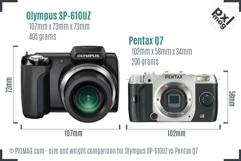 Olympus SP-610UZ vs Pentax Q7 size comparison