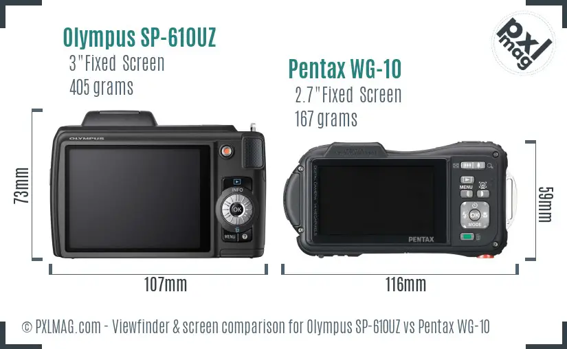 Olympus SP-610UZ vs Pentax WG-10 Screen and Viewfinder comparison