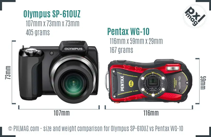 Olympus SP-610UZ vs Pentax WG-10 size comparison