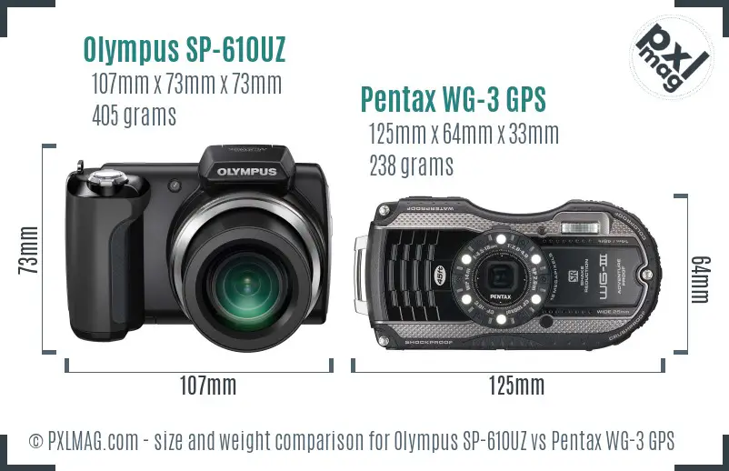 Olympus SP-610UZ vs Pentax WG-3 GPS size comparison