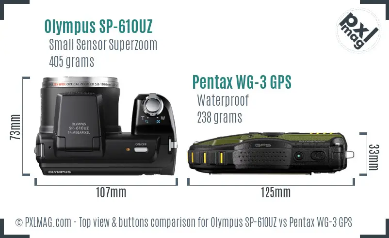 Olympus SP-610UZ vs Pentax WG-3 GPS top view buttons comparison