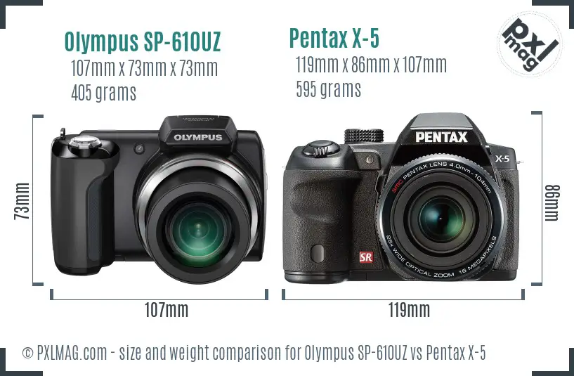 Olympus SP-610UZ vs Pentax X-5 size comparison Olympus SP-610UZ vs Pentax X-5 size comparison