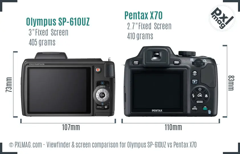 Olympus SP-610UZ vs Pentax X70 Screen and Viewfinder comparison