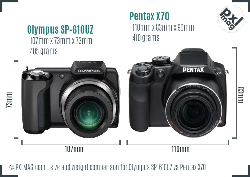 Olympus SP-610UZ vs Pentax X70 size comparison