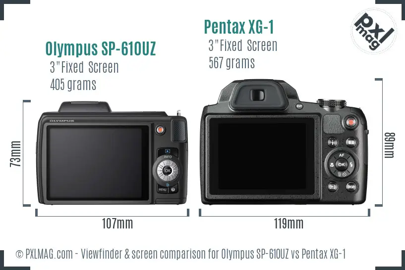 Olympus SP-610UZ vs Pentax XG-1 Screen and Viewfinder comparison