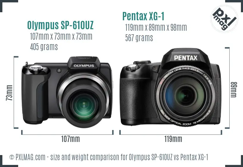Olympus SP-610UZ vs Pentax XG-1 size comparison