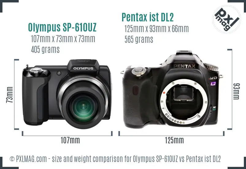 Olympus SP-610UZ vs Pentax ist DL2 size comparison