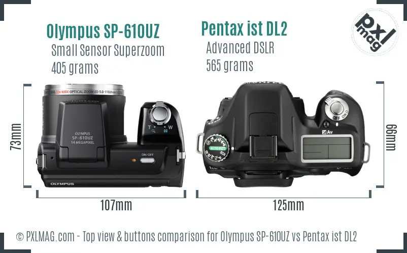 Olympus SP-610UZ vs Pentax ist DL2 top view buttons comparison