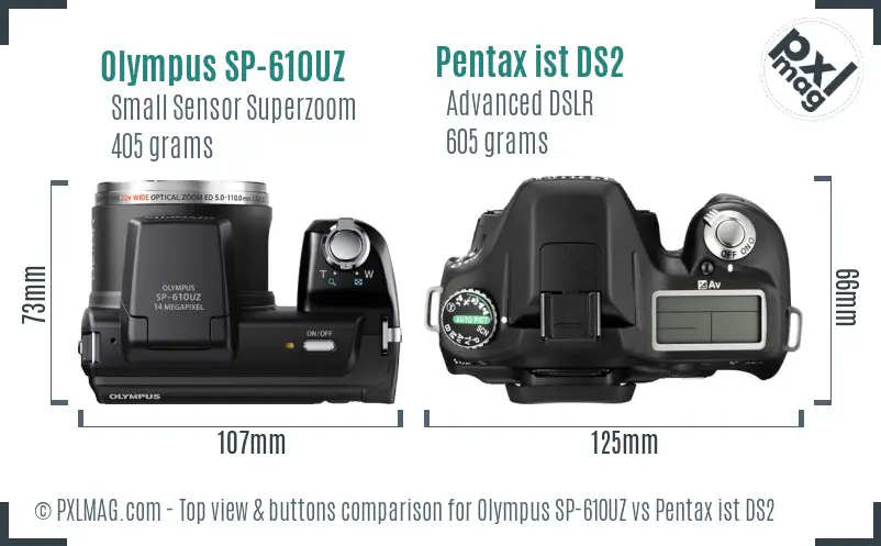 Olympus SP-610UZ vs Pentax ist DS2 top view buttons comparison