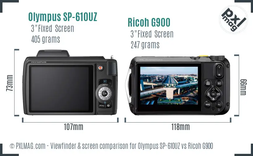 Olympus SP-610UZ vs Ricoh G900 Screen and Viewfinder comparison