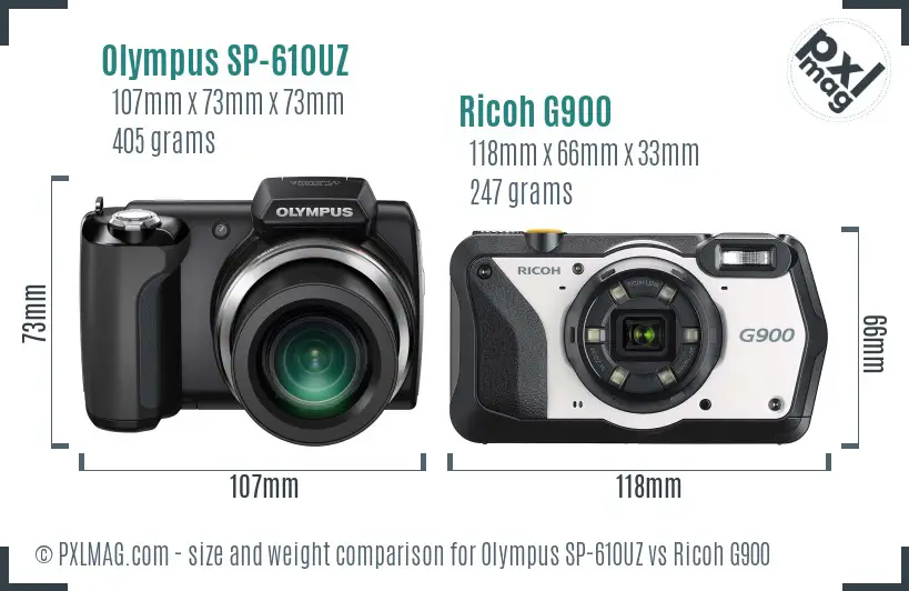 Olympus SP-610UZ vs Ricoh G900 size comparison