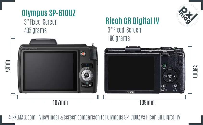 Olympus SP-610UZ vs Ricoh GR Digital IV Screen and Viewfinder comparison Olympus SP-610UZ vs Ricoh GR Digital IV Screen and Viewfinder comparison