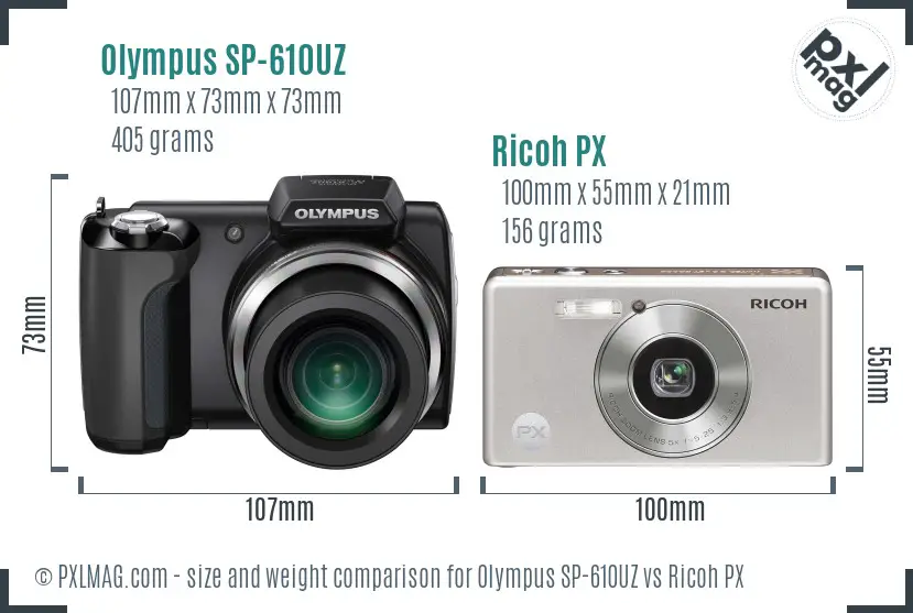 Olympus SP-610UZ vs Ricoh PX size comparison