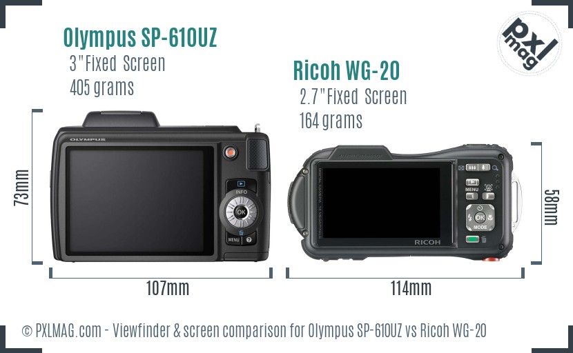 Olympus SP-610UZ vs Ricoh WG-20 Screen and Viewfinder comparison