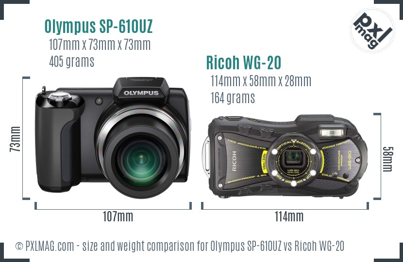 Olympus SP-610UZ vs Ricoh WG-20 size comparison Olympus SP-610UZ vs Ricoh WG-20 size comparison