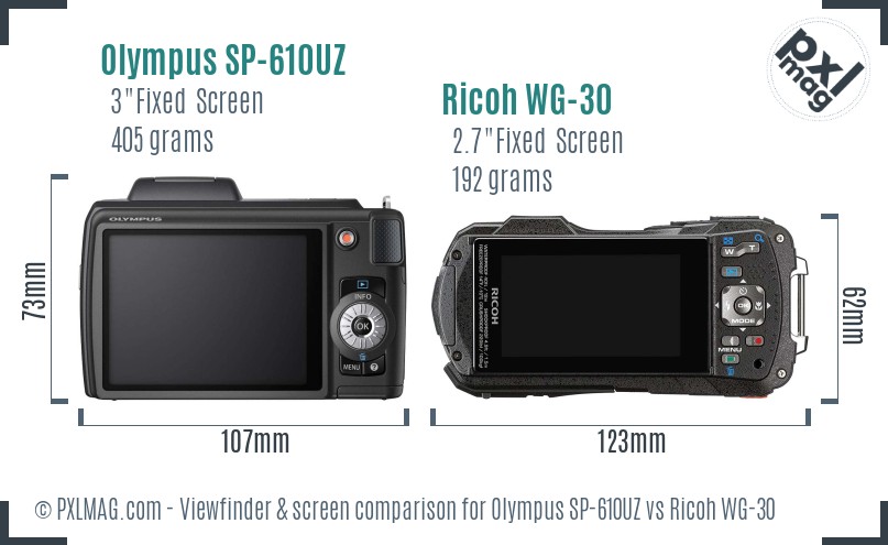 Olympus SP-610UZ vs Ricoh WG-30 Screen and Viewfinder comparison