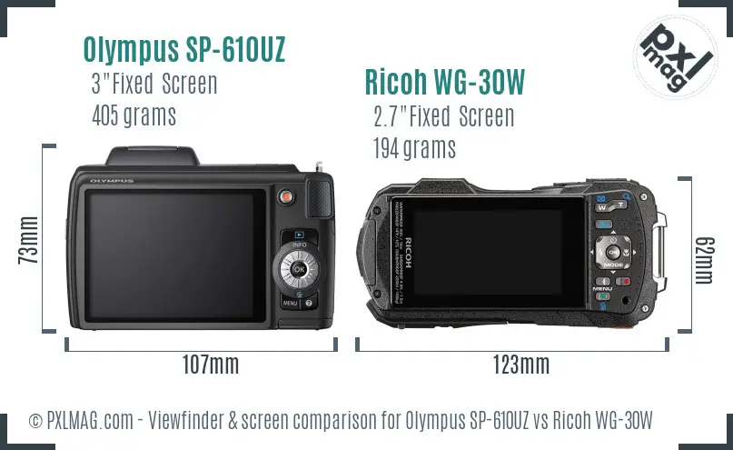 Olympus SP-610UZ vs Ricoh WG-30W Screen and Viewfinder comparison