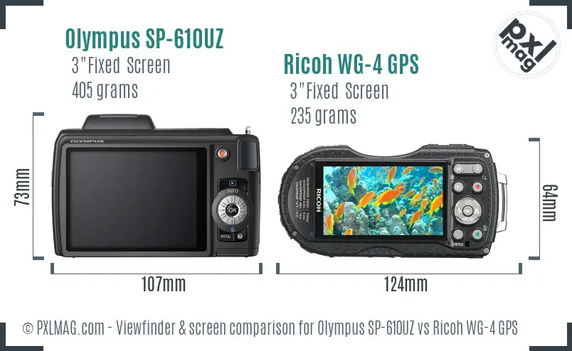 Olympus SP-610UZ vs Ricoh WG-4 GPS Screen and Viewfinder comparison